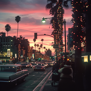 Generated image of Los Angeles and Hollywood during the holiday season.